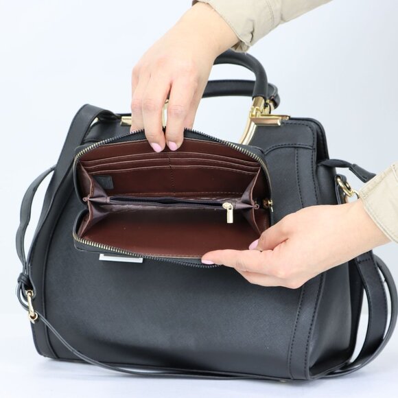 Black Faux Leather Purse and Wallet 2 in 1 Set Tote Cross Body Shoulder Hand Bag - Picture 7 of 9